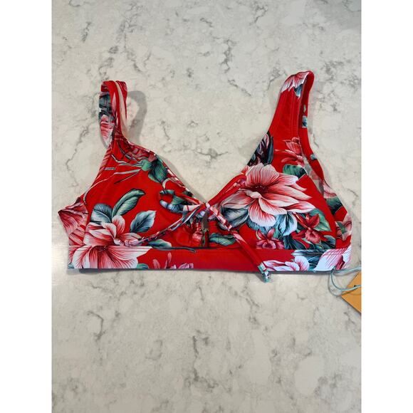NWT Kona Sol Women’s Keyhole Bralette Bikini Top Floral Tropical Size S Orange - Picture 2 of 6